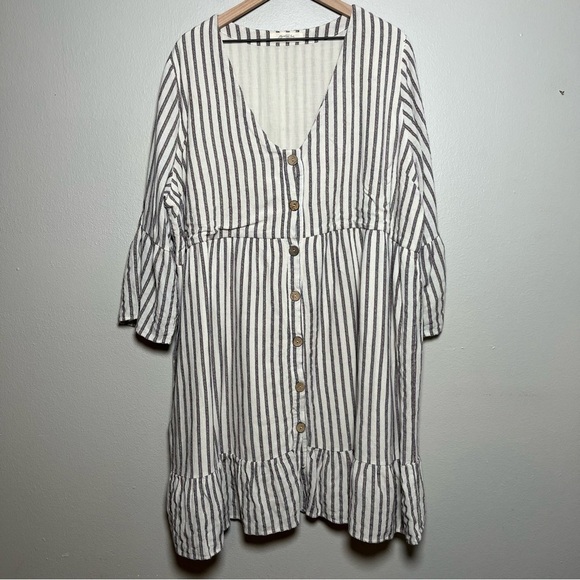 Arula A Beautiful Soul‎ Women Dress 3X White Stripe Button Tiered Boho Cottage - Picture 1 of 10